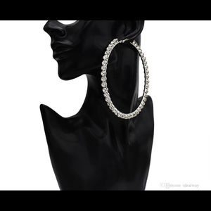 Gaint silver crystal  hoop earrings